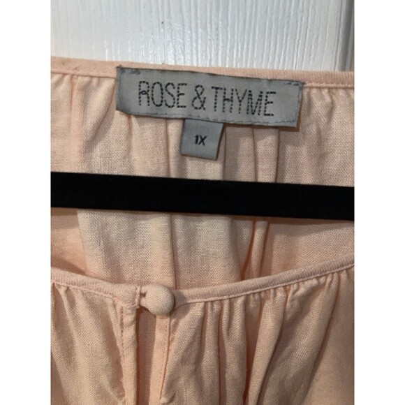 Rose & Thyme Blouse Womens Plus 1X Linen Blend Tunic Crochet Inlay Romantic Boho - Picture 2 of 7